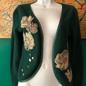 Beautiful green angora embellished cardigan, M